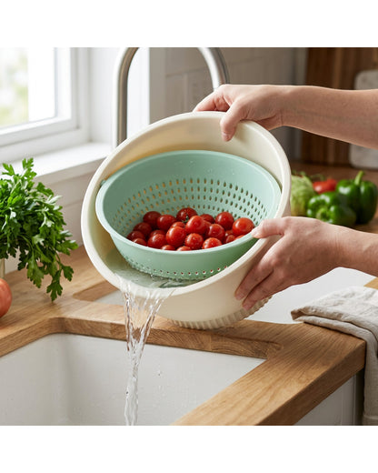 Vqun Pivoting Wash and Drain Bowl Set 3.5 L Cream Mint - Lifestyle view