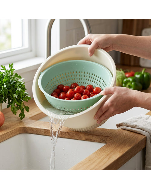 Vqun Pivoting Wash and Drain Bowl Set 3.5 L Cream Mint - Lifestyle view